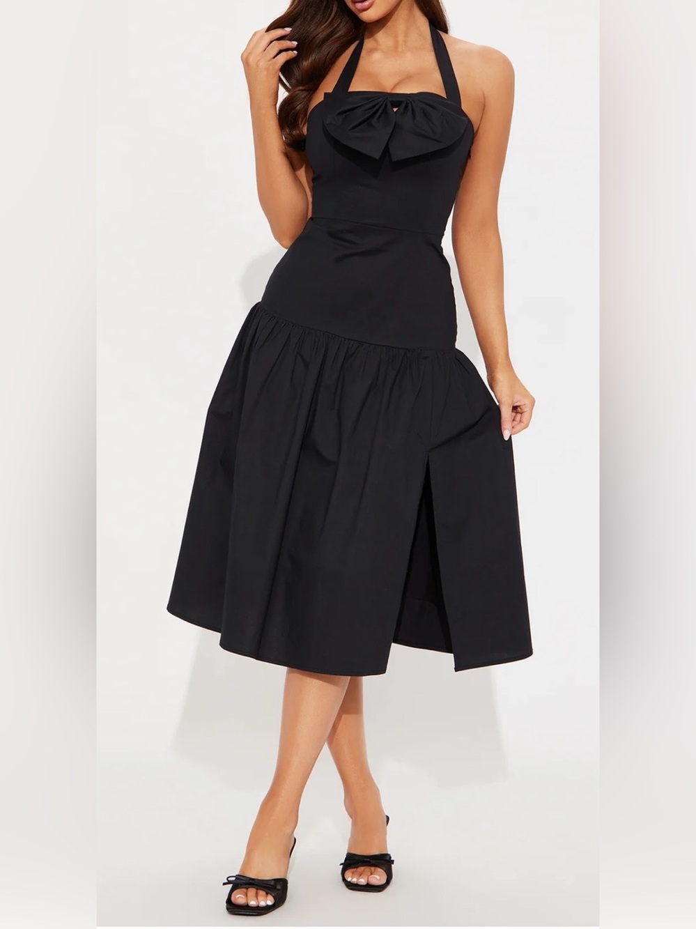 NWT. Black Midi dress with Front Slit